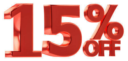 15 % off discount for sale promotion. 3d number with percent sign. Isolated on transparent background, include png formatの写真素材