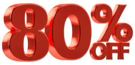 80 % off discount for sale promotion. 3d number with percent sign. Isolated on transparent...