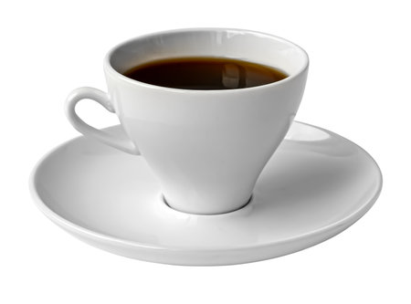 Beverage. Cup of black coffee with plate isolated. Include additional PNG format - with transparent backgroundの写真素材