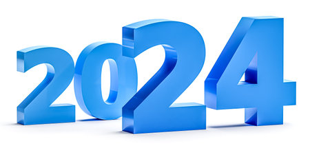 New year holiday concept in blue colors. Number 2024 isolated on white. 3d renderingの写真素材