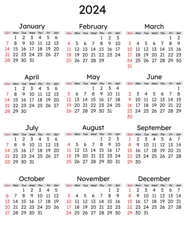 2024 calendar vertical. Modern vector illustration. Plan your year with styleのイラスト素材