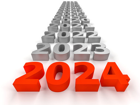 Red number of new year 2024 near old years. Celebrate holiday concept. 3d rendering