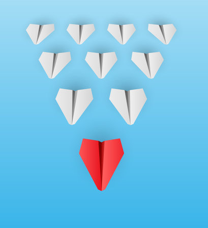 Individual red leader paper plane lead other. Business and leadership conceptのイラスト素材