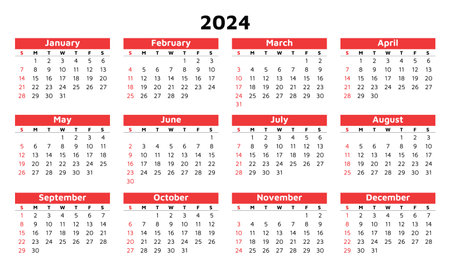 2024 month calendar. Modern vector template illustration. Plan your year with styleのイラスト素材