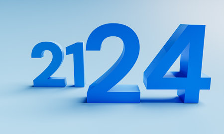 New year holiday concept in blue colors. Number 2024. 3d renderingの写真素材