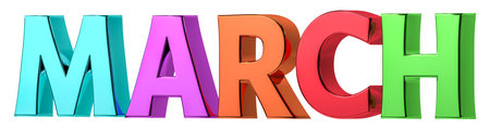 Word of month 'March'. Title of March with multi color. 3d renderingの写真素材