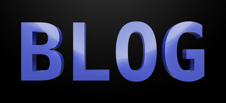 Word blog. Blogging concept. Illustration for web blogger. Isolated on blackの写真素材