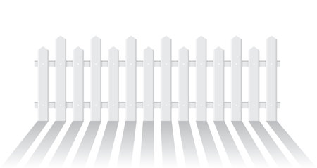 Vector illustration of white picket fence with shadow. For designのイラスト素材