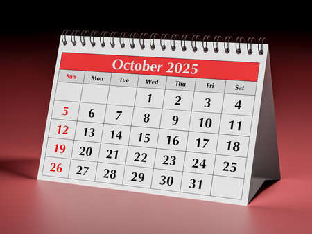 October 2025 calendar. One page of annual business desk monthly calendarsの写真素材
