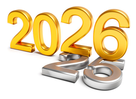 New year 2026 holiday concept. The number 2026 near old 2025 isolated on white