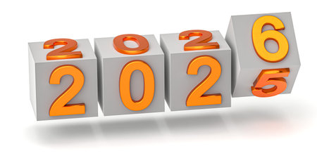 New year holiday concept. Cubes with number 2026 replace 2025 isolated on white