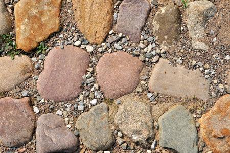 Cobblestone textured walkway closeup image background