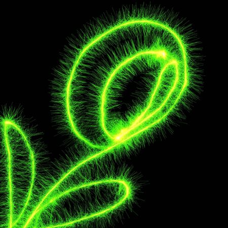 Abstract generated green flower over black backgroundの写真素材