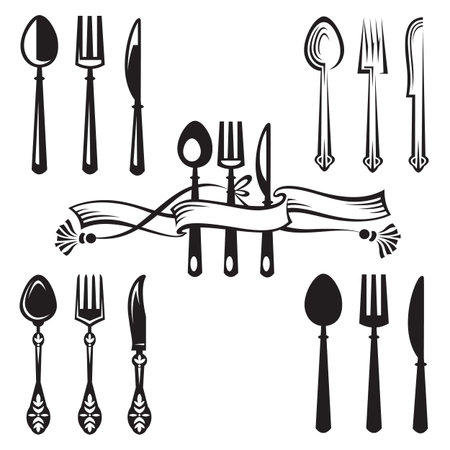 knife, fork and spoonのイラスト素材