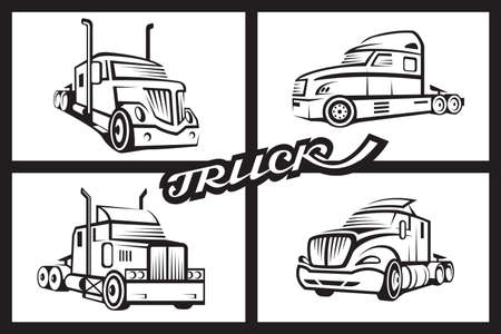 monochrome collection of four trucksのイラスト素材