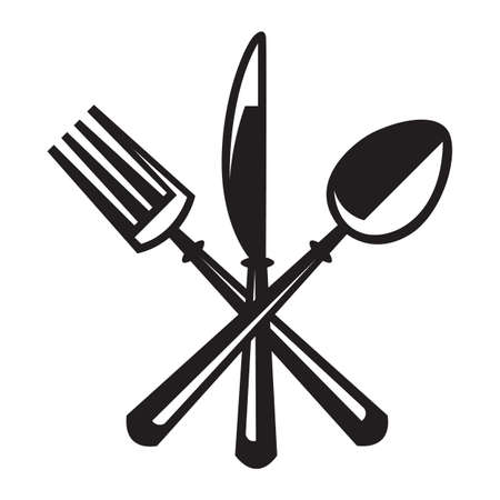 monochrome illustrations set of knife, fork and spoonのイラスト素材