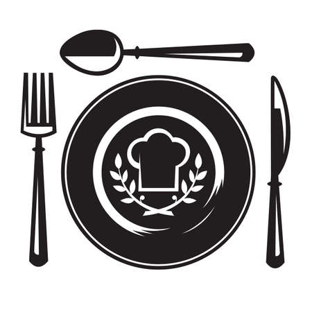 knife, fork, spoon and plateのイラスト素材