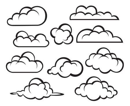 monochrome illustration of clouds collectionのイラスト素材