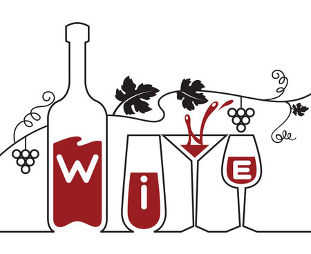 bottle, glasses and grapesのイラスト素材