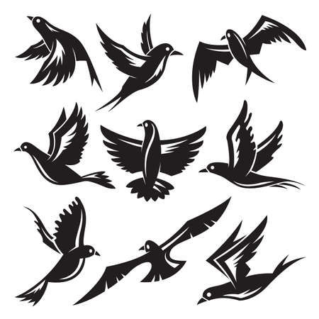 set of birds silhouettesのイラスト素材