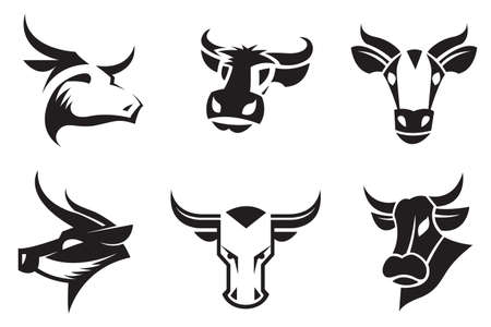 collection of six cows headsのイラスト素材