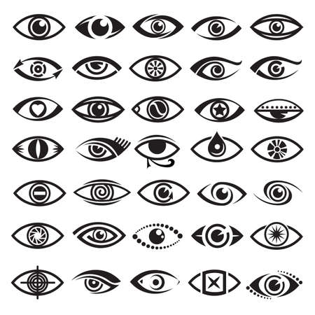 collection of thirty five monochrome eyes iconsのイラスト素材