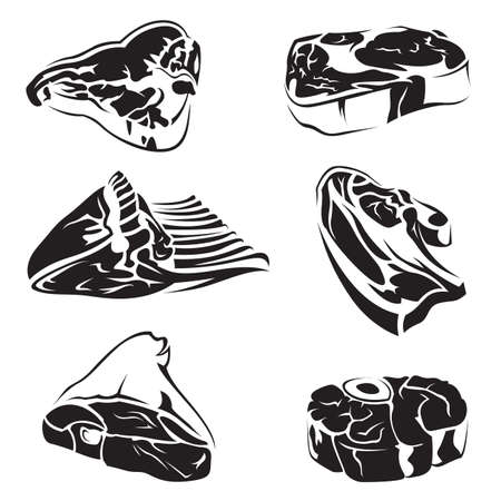 collection of six monochrome images of meatのイラスト素材