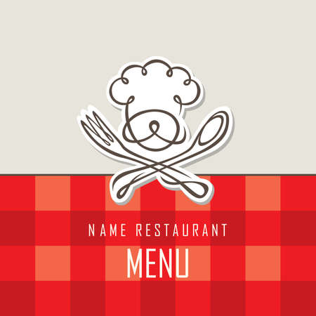 menu design with whiskered cook and kitchenwareのイラスト素材