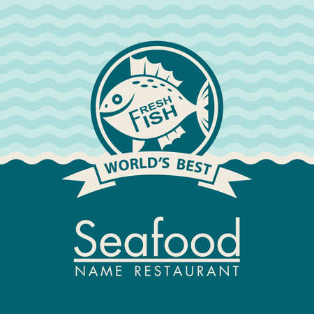 seafood menu design on a blue backgroundのイラスト素材