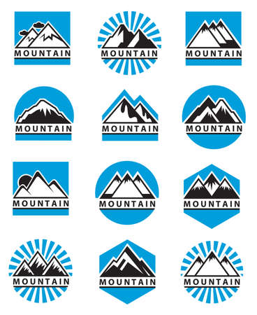 set of twelve mountain iconsのイラスト素材