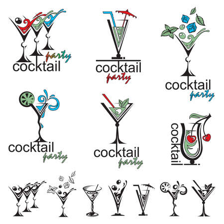 set of different color cocktail glassesのイラスト素材