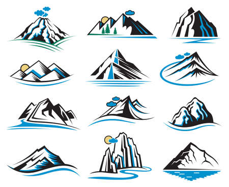 set of twelve mountain iconsのイラスト素材