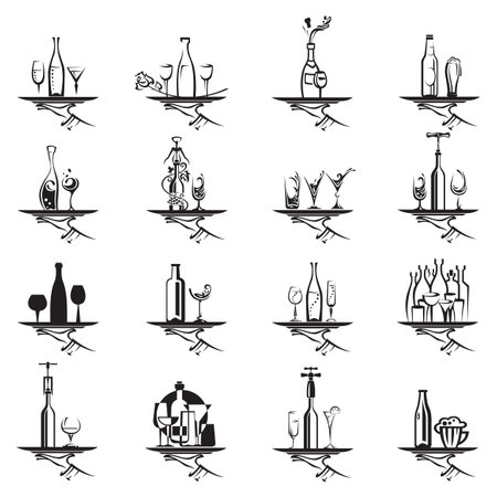 restaurant icons set with tray of drink in handのイラスト素材