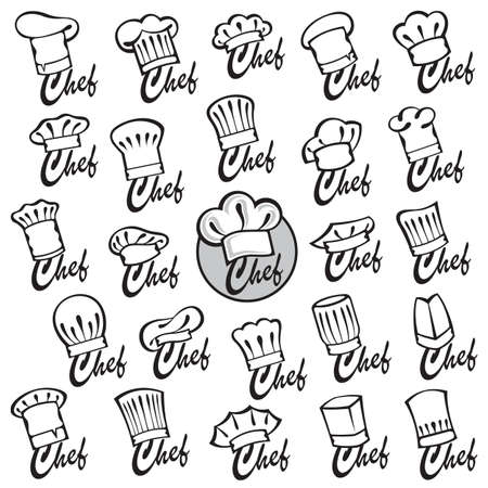 monochrome set of design with chef hatsのイラスト素材