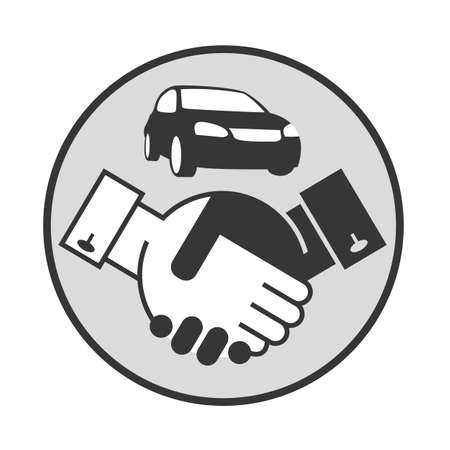 monochrome illustration of handshake and car on a standのイラスト素材