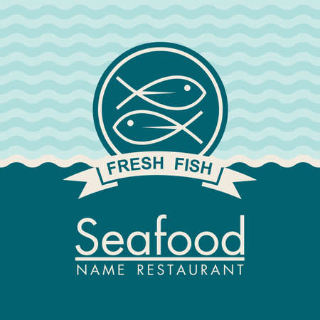 seafood menu design on a blue backgroundのイラスト素材