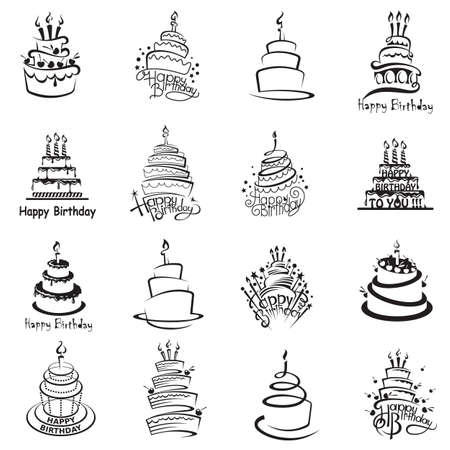 monochrome set of sixteen cakesのイラスト素材