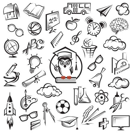collection of monochrome education iconsのイラスト素材