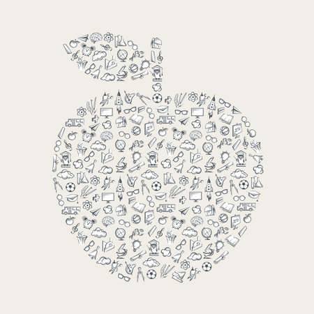 pattern with various education elements as an appleのイラスト素材