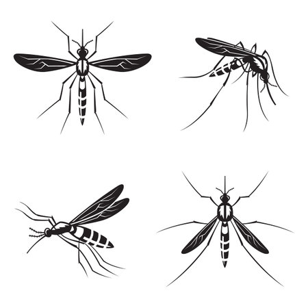 monochrome collection of four mosquito with stingerのイラスト素材