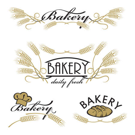 collection of bread and bakery productのイラスト素材