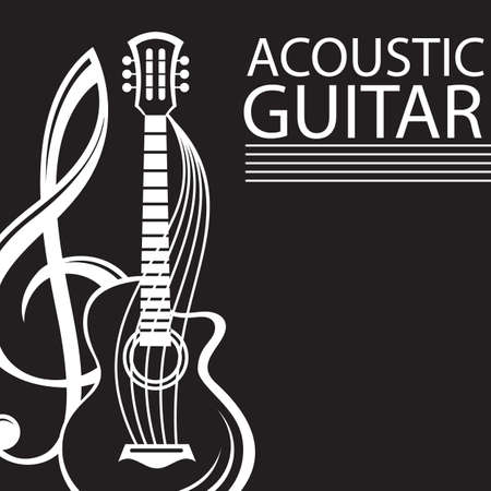 poster with treble clef and guitar on black backgroundのイラスト素材