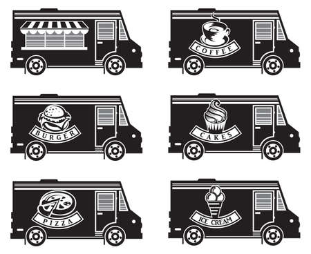 collection of six food trucksのイラスト素材