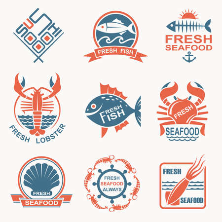 collection of nine seafood iconsのイラスト素材