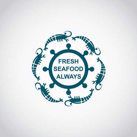 monochrome seafood icon with shrimpのイラスト素材