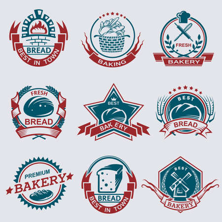 set of nine various bakery labelsのイラスト素材