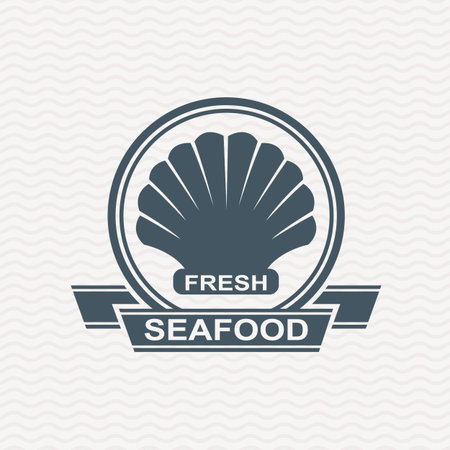 monochrome seafood icon with scallopのイラスト素材