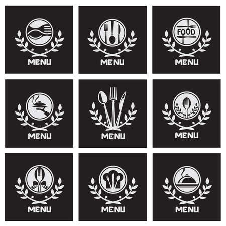 collection of black restaurant menu with cutleryのイラスト素材