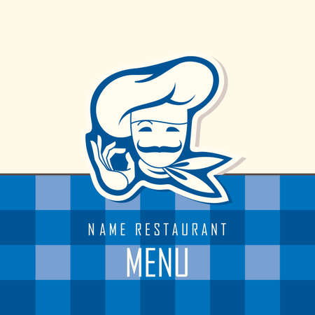 chef menu design on a blue backgroundのイラスト素材