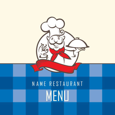 menu design with whiskered cook and plateのイラスト素材